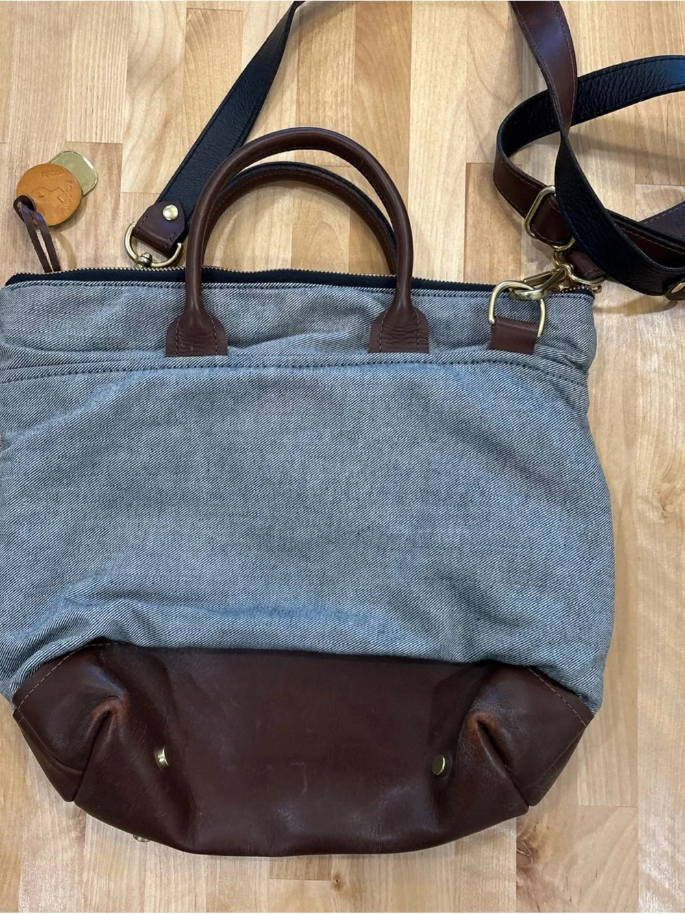R. Riveter Otto Carry All Shoulder Bag Canvas Leather Trim Top Handle Dog Tag